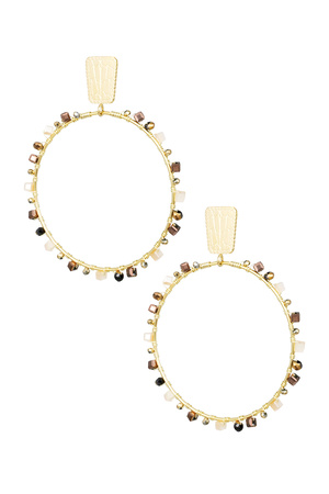 Round earrings with beads - gold/beige h5 