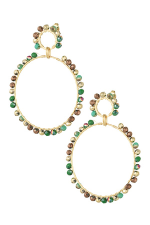 Boucle d'oreille double perles de verre hiver - or vert h5 