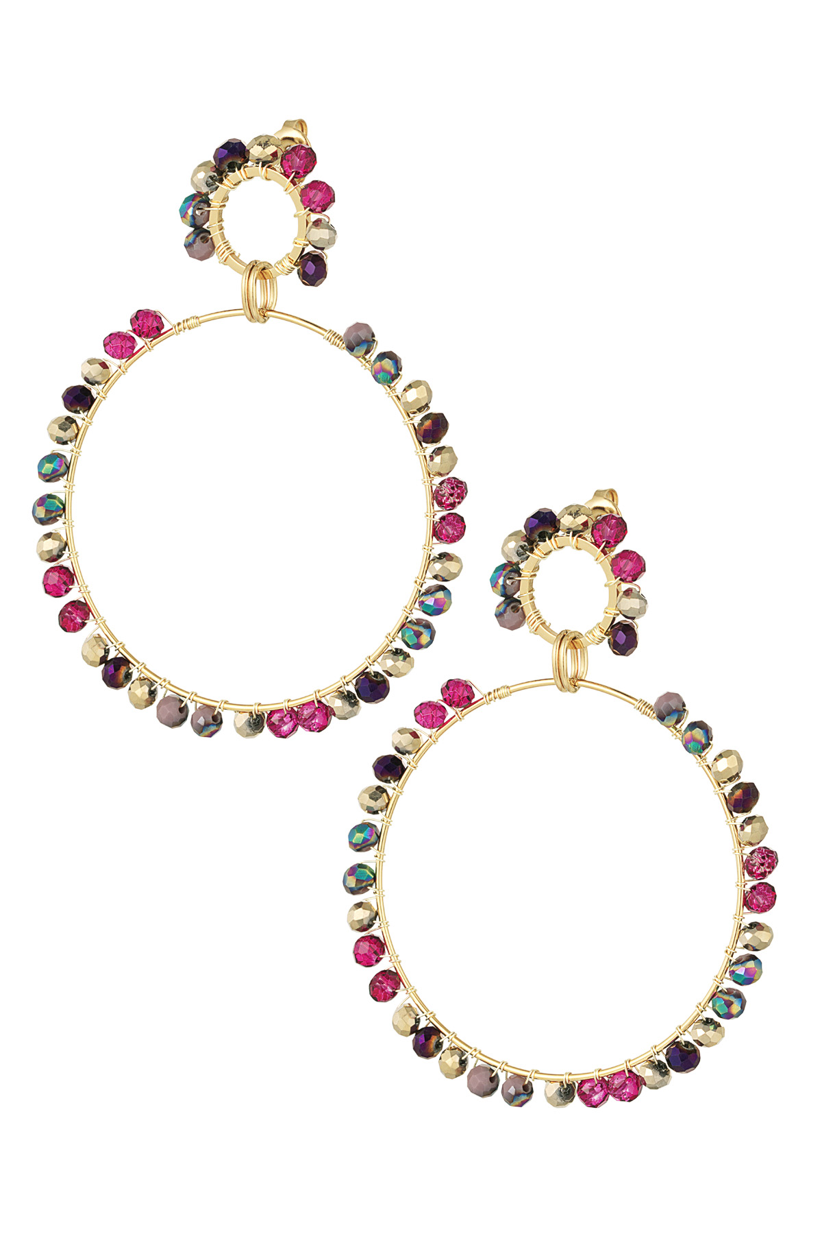Double earring glass beads winter - pink purple