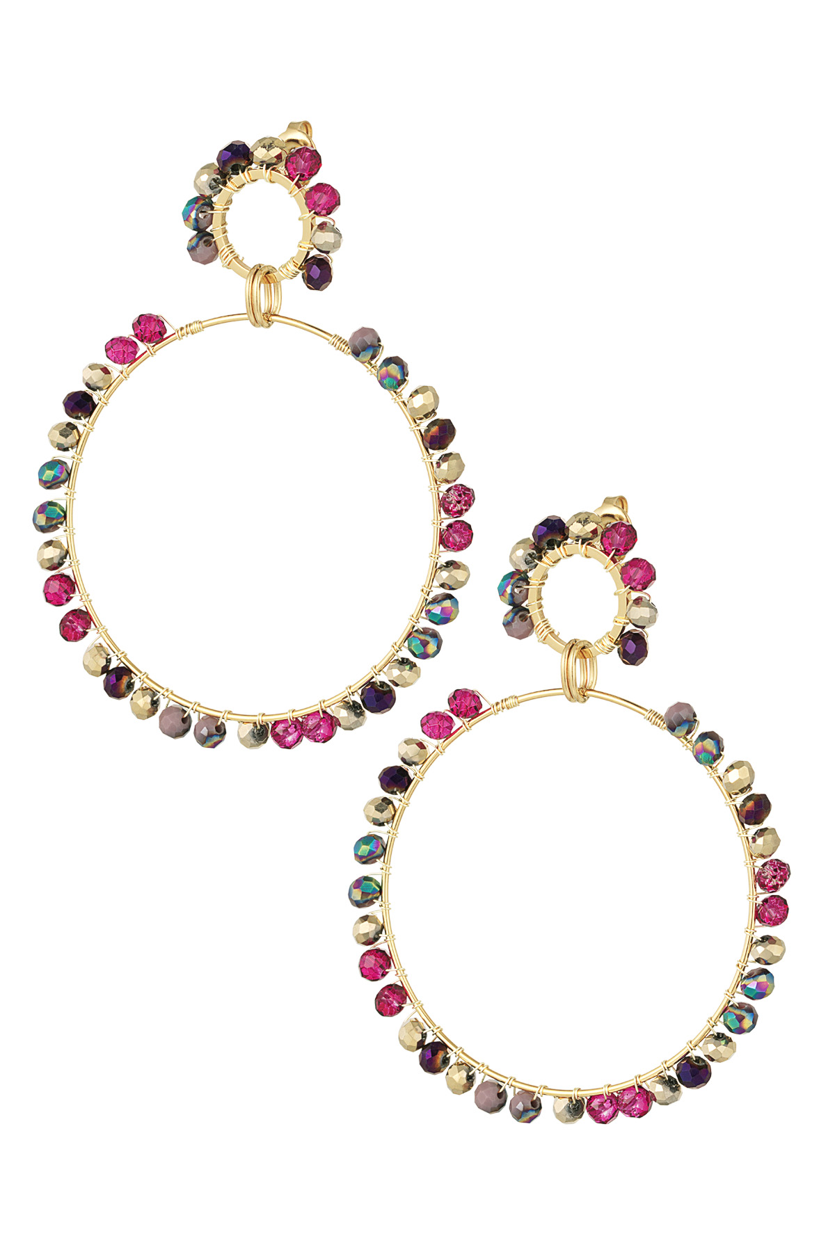 Double earring glass beads winter - pink purple 2