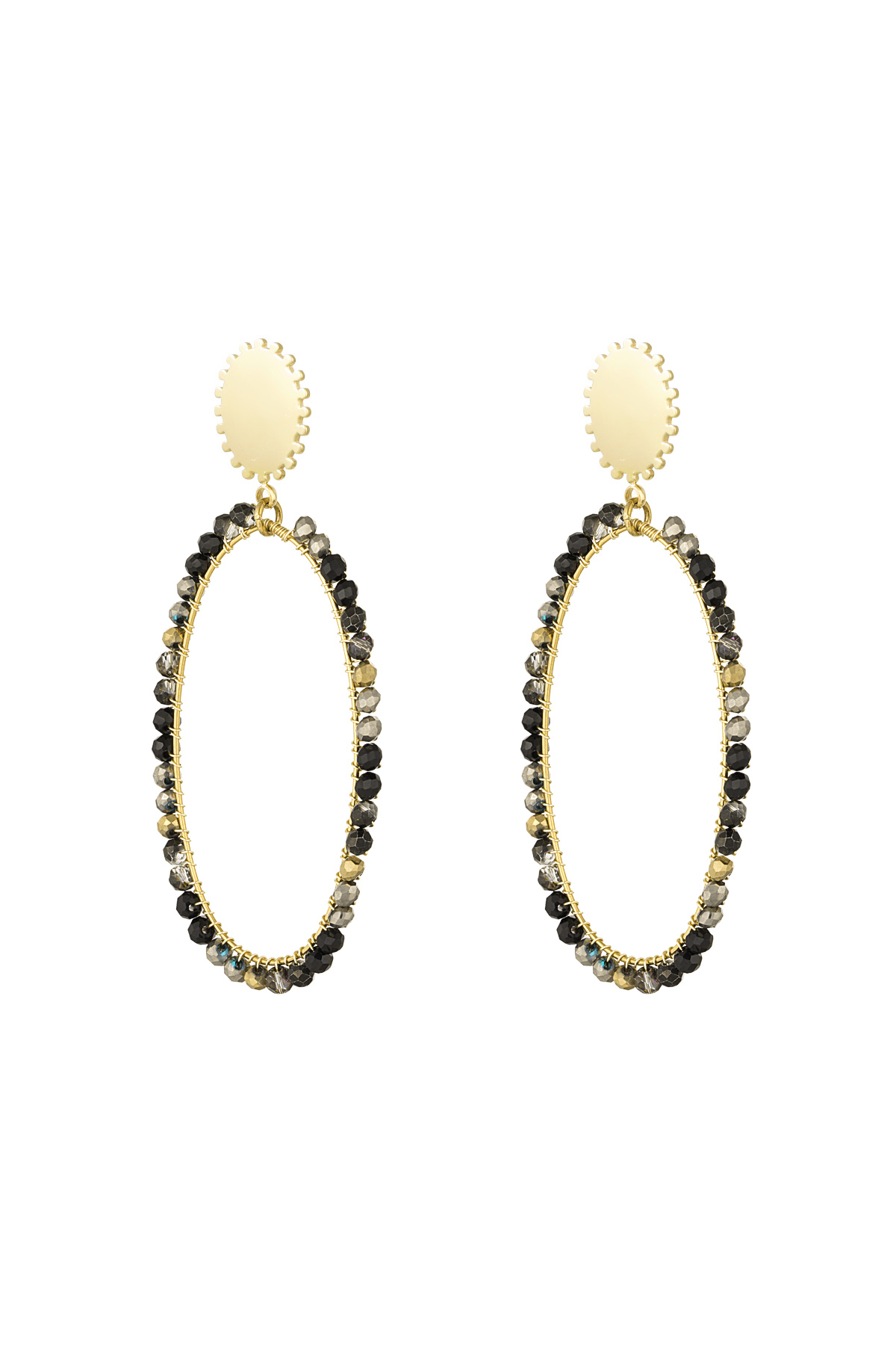 Längliche Ohrringe mit Perlen - Gold/Grau