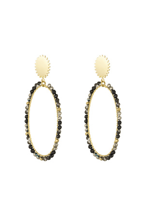 Oblong earrings with beads - gold/grey h5 