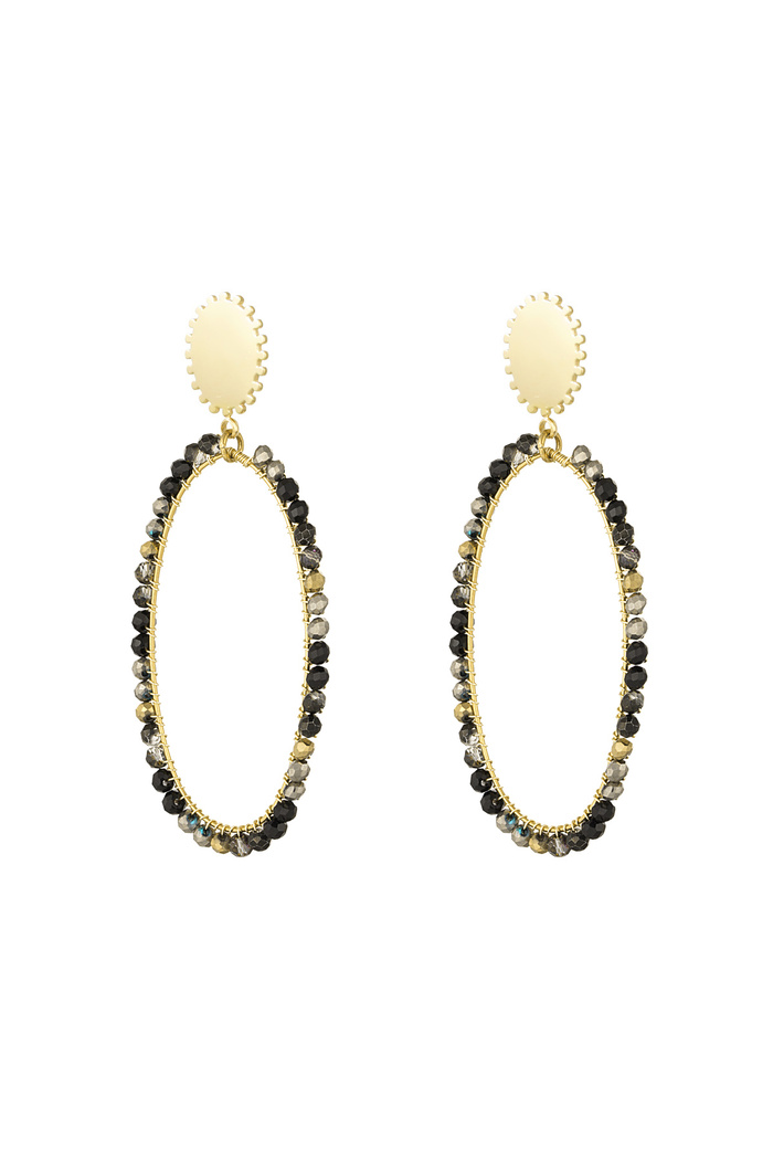 Oblong earrings with beads - gold/grey 