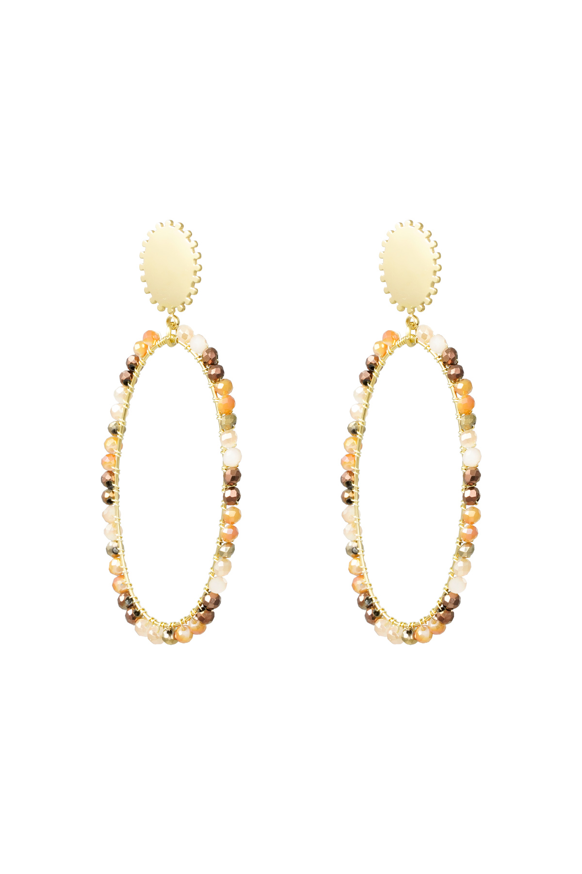 Elongated earrings with beads - gold/beige h5 