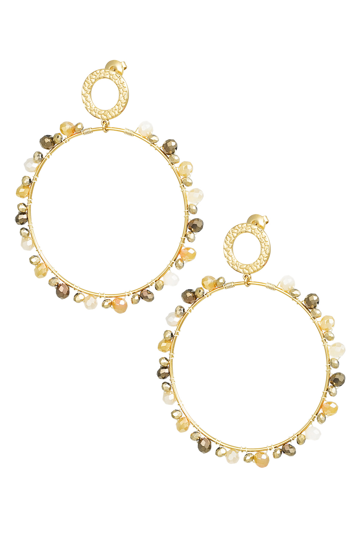 Earrings with beads - Gold color/beige