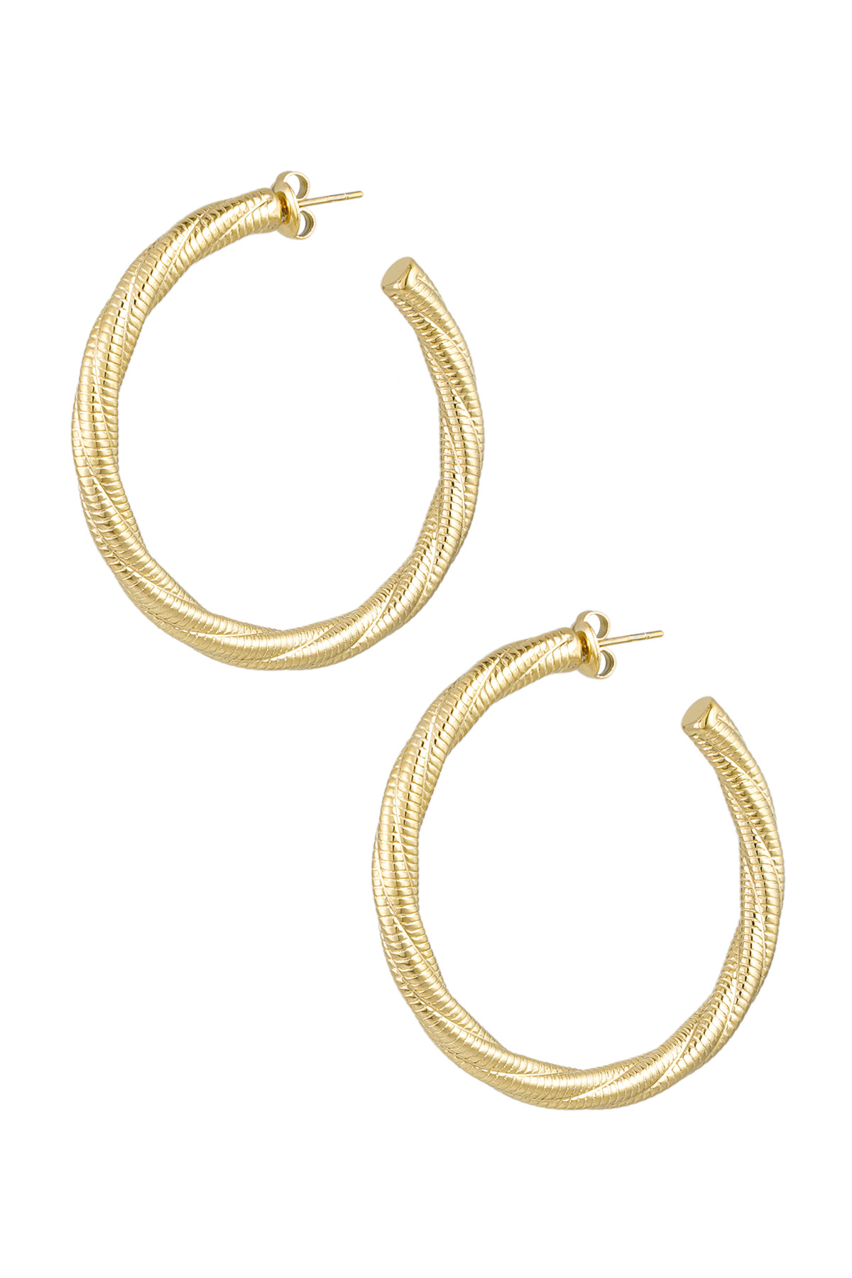 Earrings twisted relief large - Gold color 2