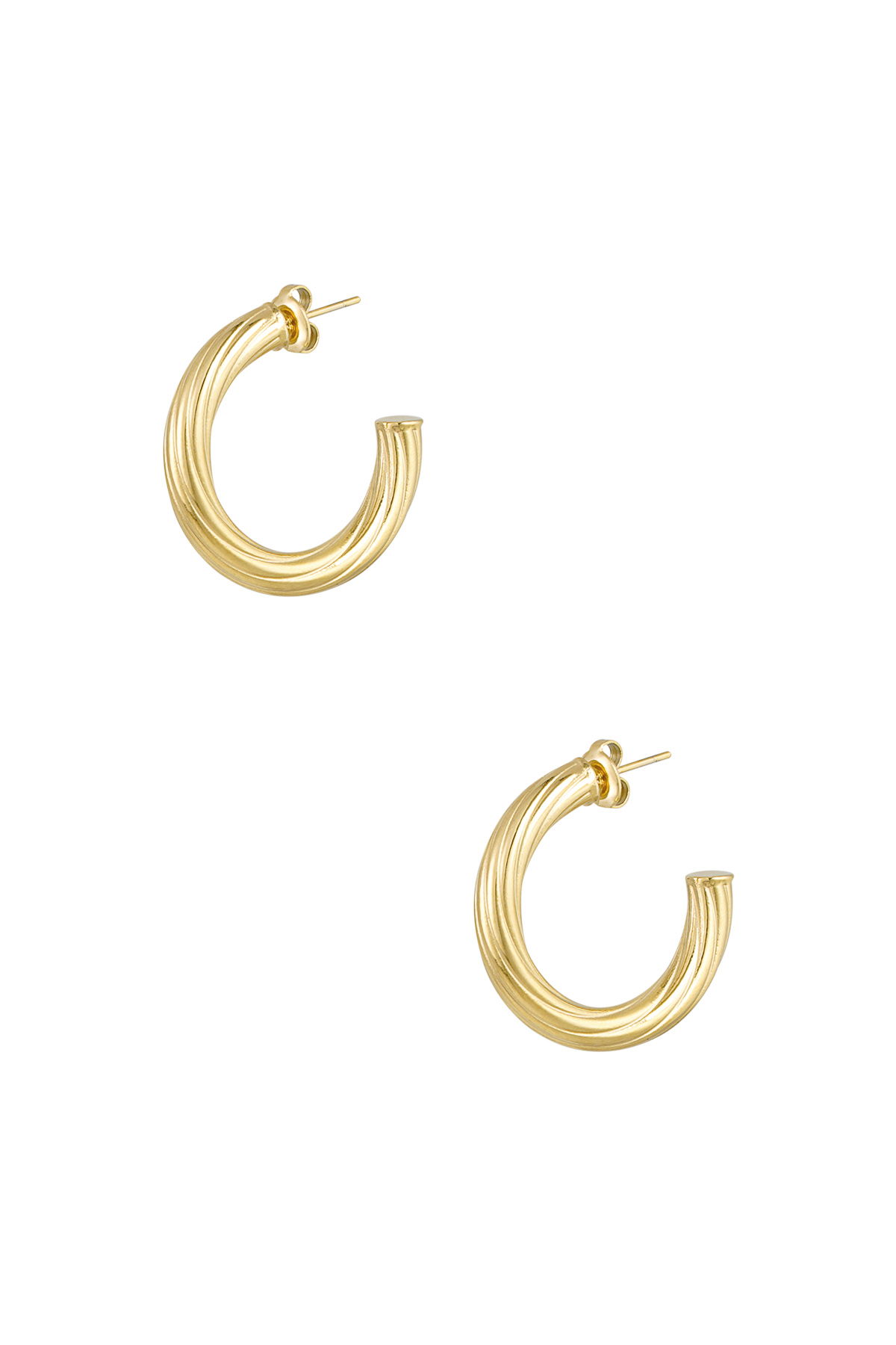 Earrings round stripes small - gold h5 