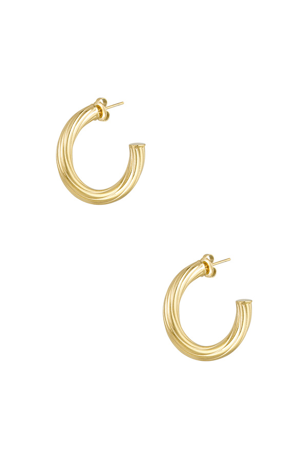 Earrings round stripes small - gold