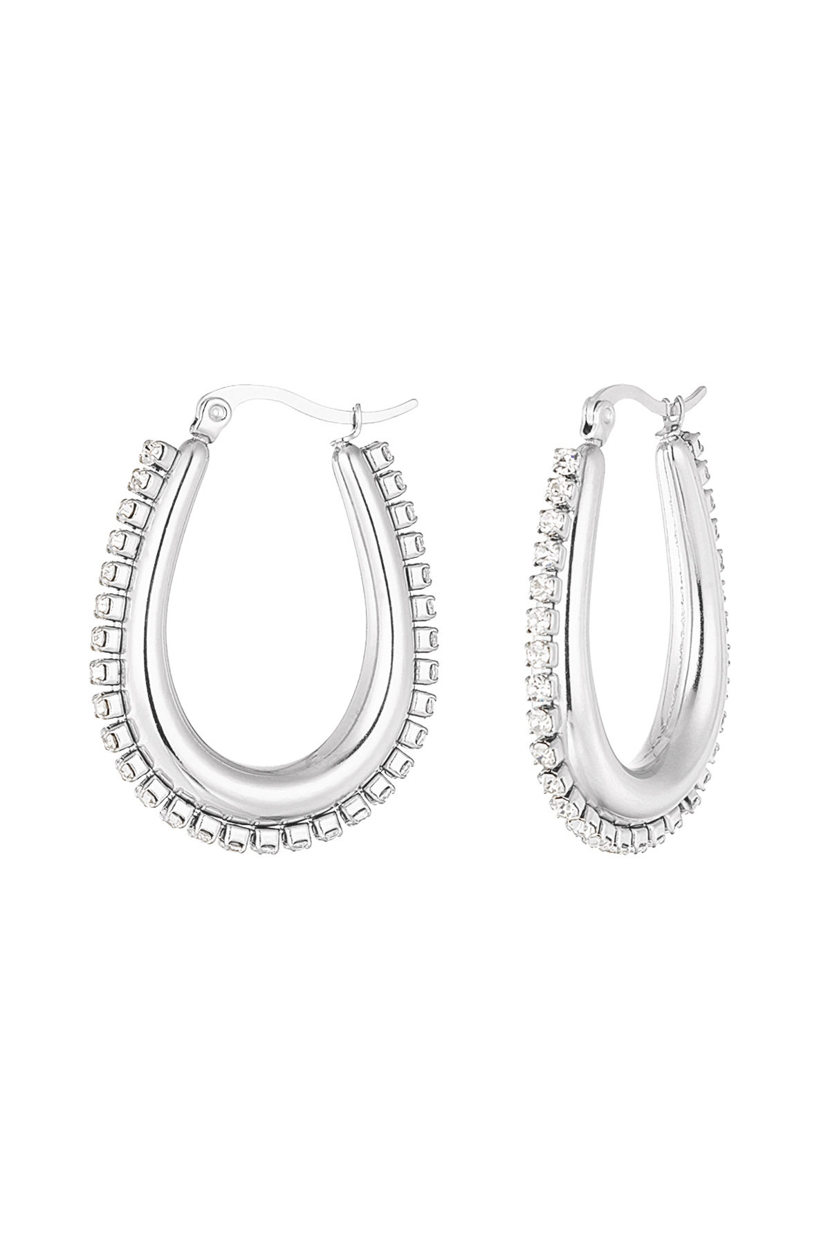Drop shaped earrings with stones - silver