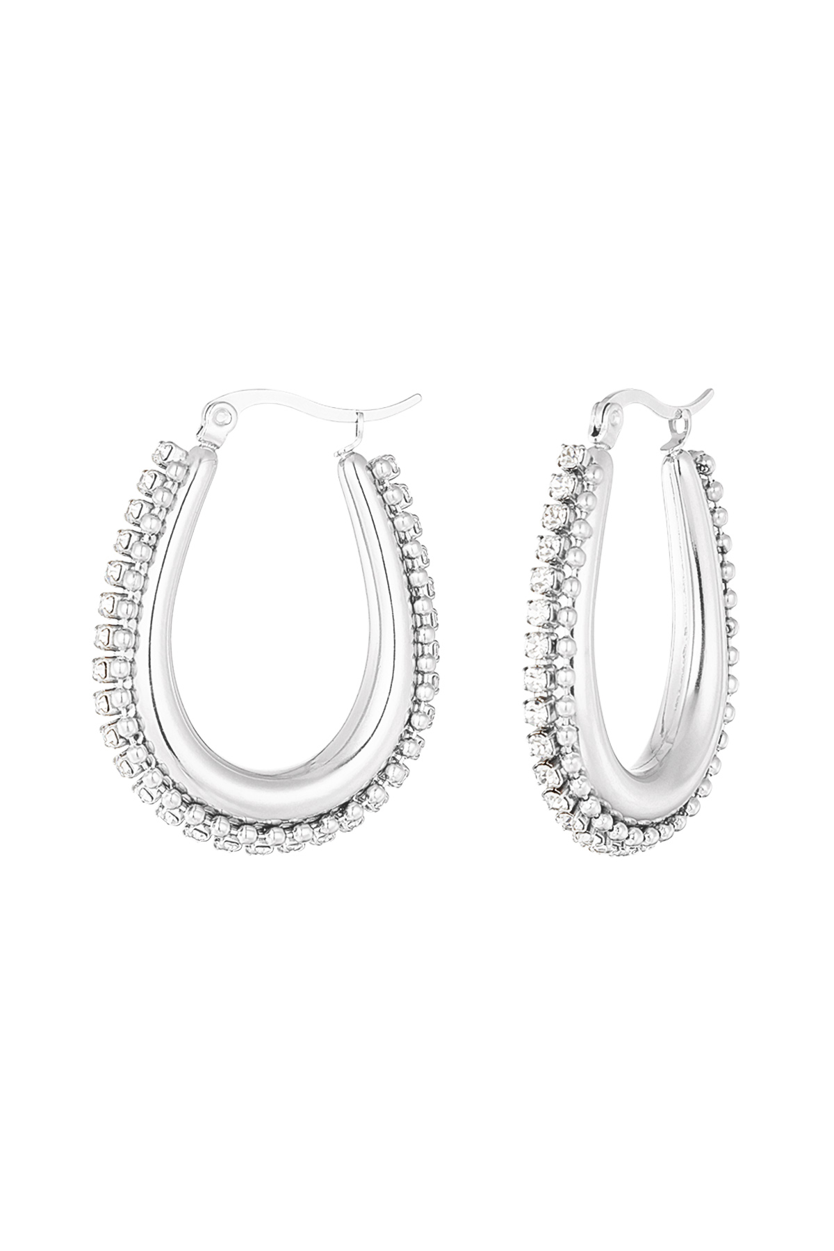 Drop shaped earring with stones and balls - silver