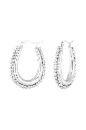 Drop shaped earring with stones and balls - silver h5 