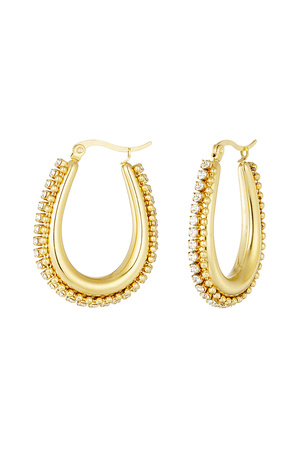 Drop shaped earring with stones with balls - gold h5 