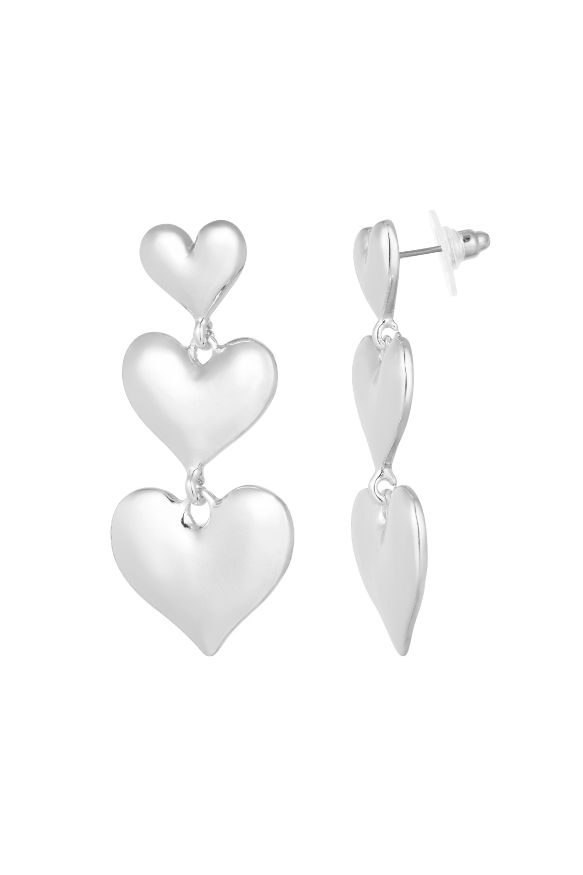 Three hearts hanging earrings - silver 
