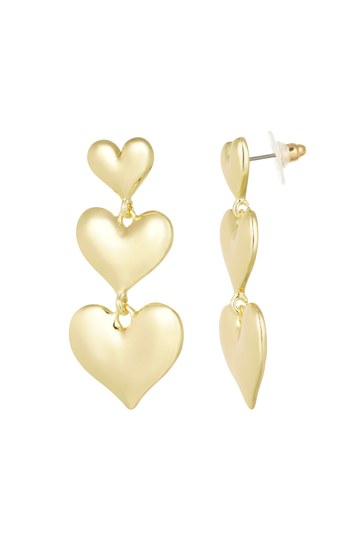 Three hearts hanging earrings - gold 