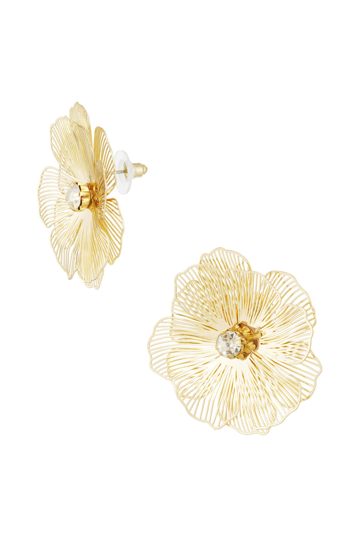 Statement flower earring stone - gold 