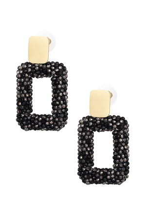 rectangle earrings with glass beads - black gold h5 