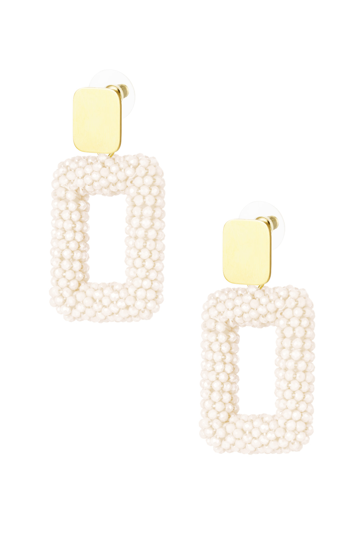 Rectangle earrings with glass beads - off-white 