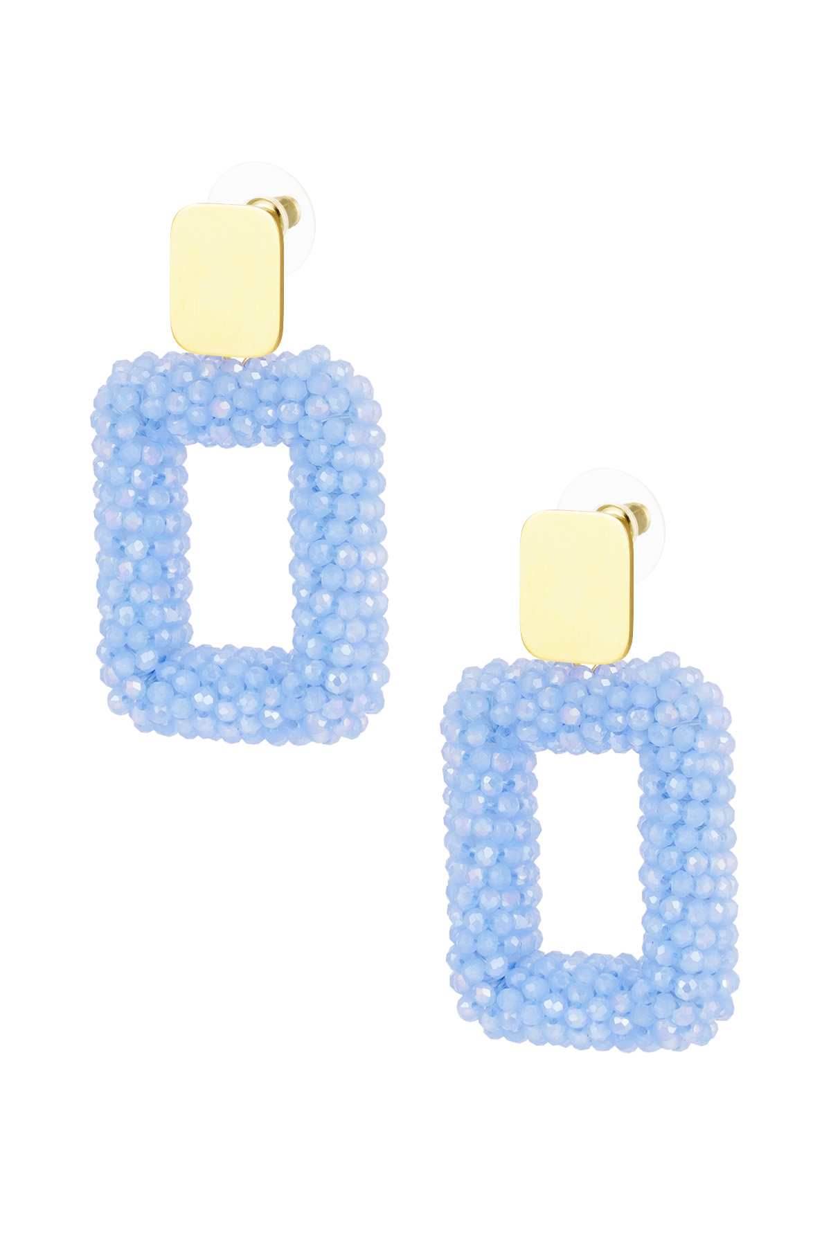 Boucles d'oreilles rectangles avec perles de verre - bleu clair h5 