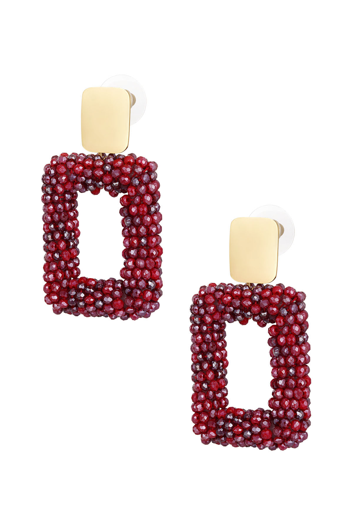 rectangle earrings with glass beads - red 