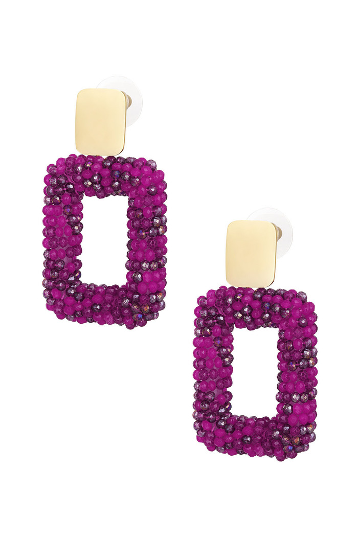 rectangle earrings with glass beads - fuchsia 