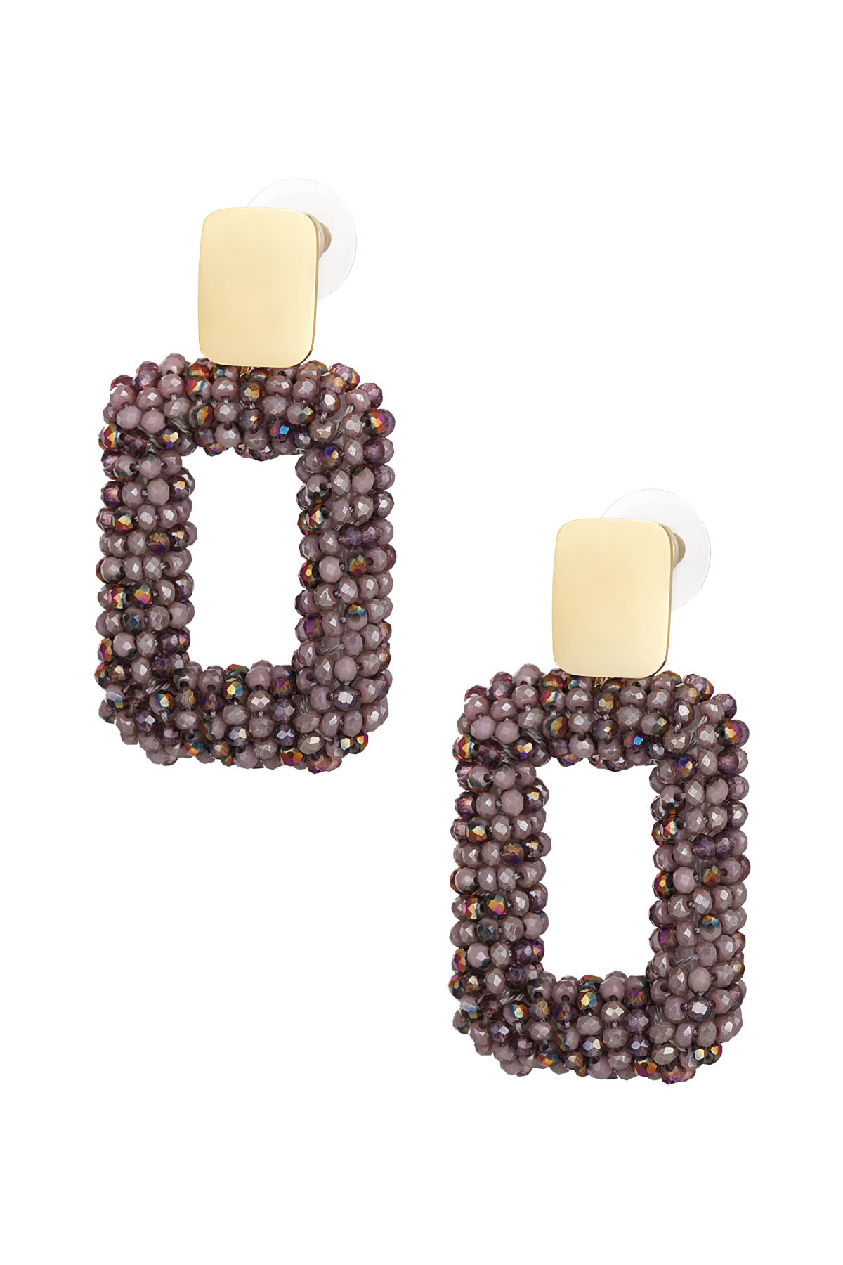 boucles d'oreilles rectangle avec perles de verre - violet h5 