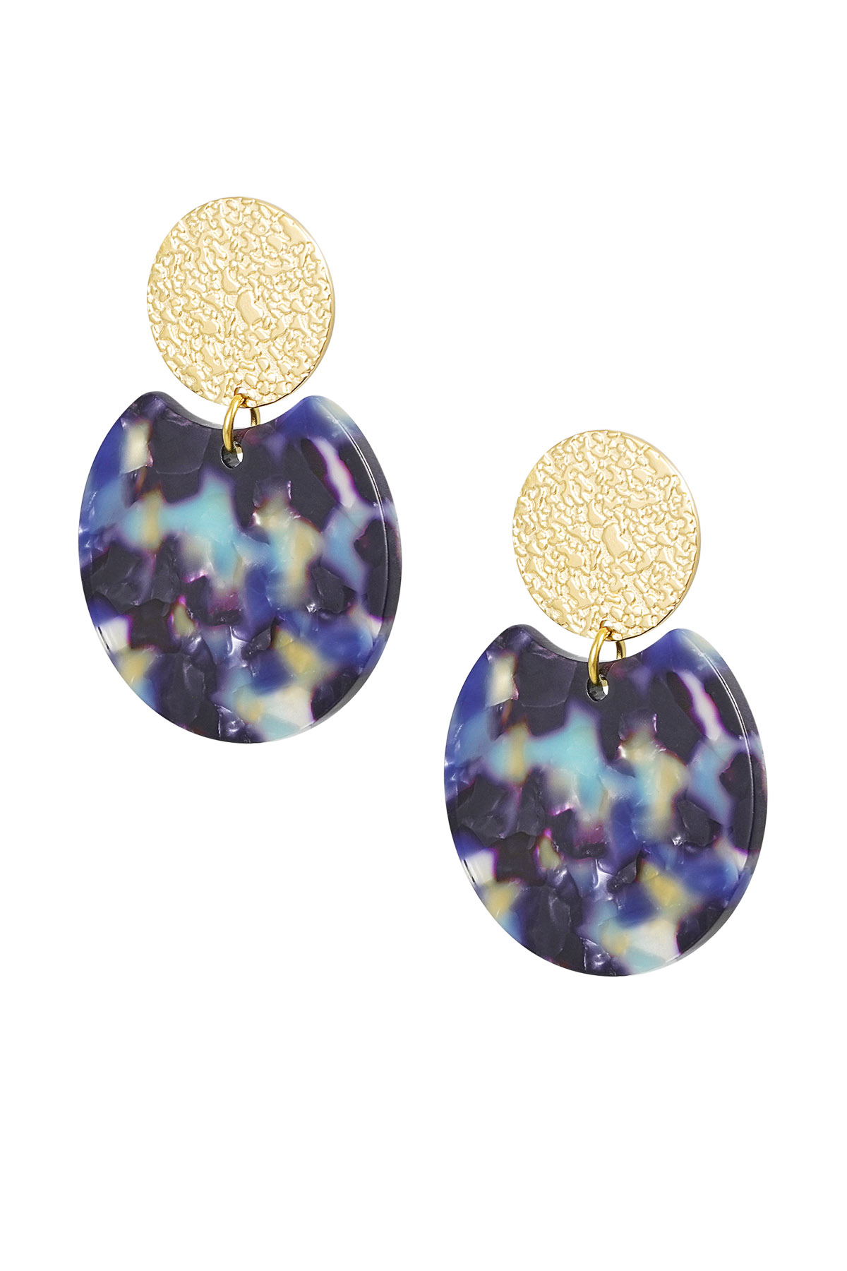 Statement earrings with colored detail - Gold color/blue 2