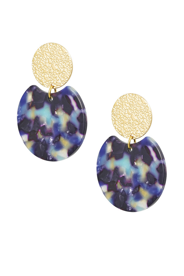 Statement earrings with colored detail - gold/blue