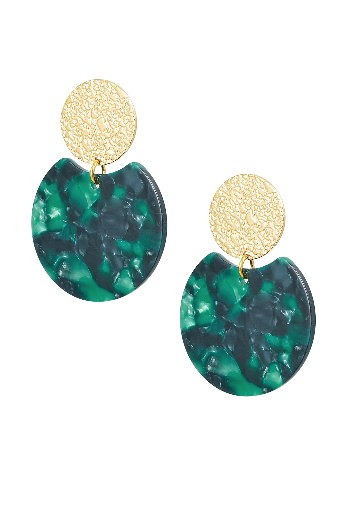 Statement earrings with colored detail - Gold color/green