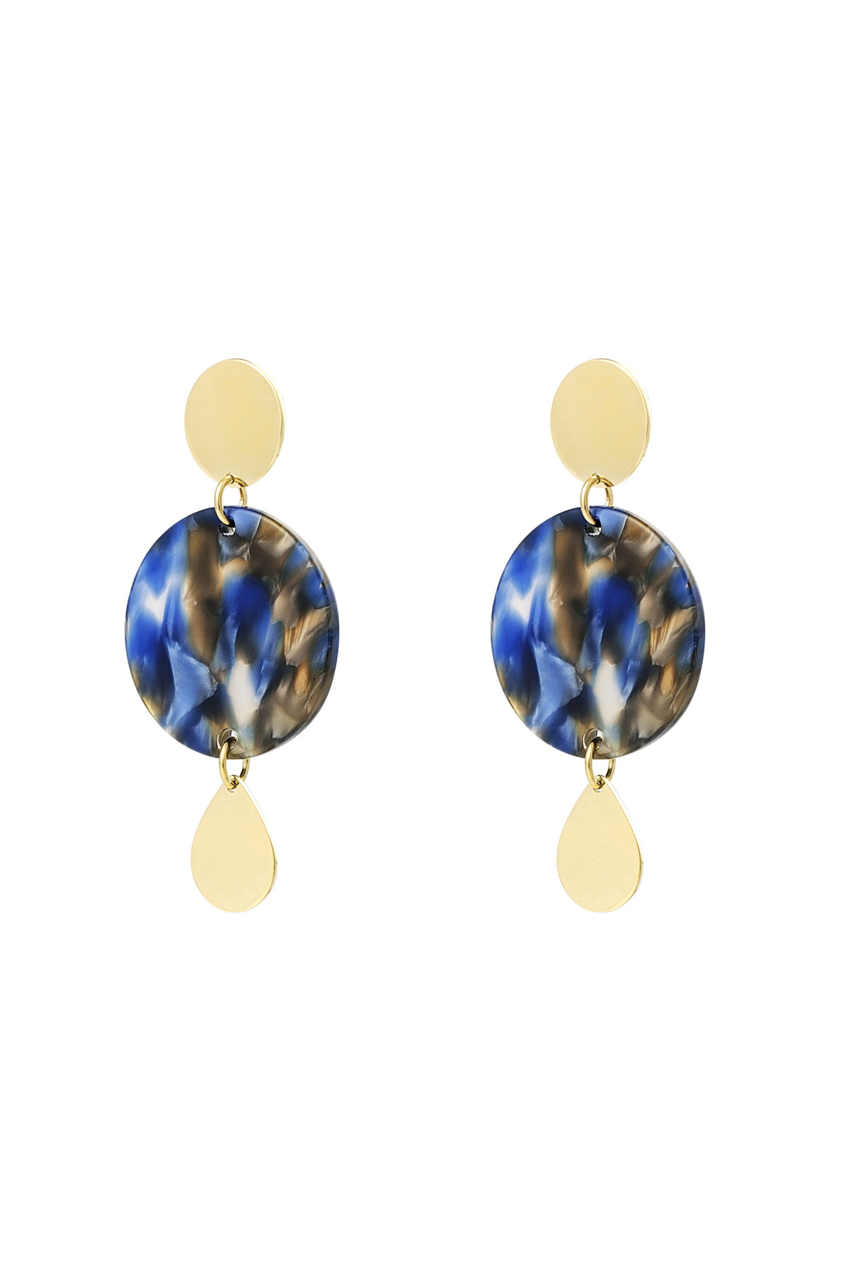 Earrings 3 times round - Gold color/blue 2