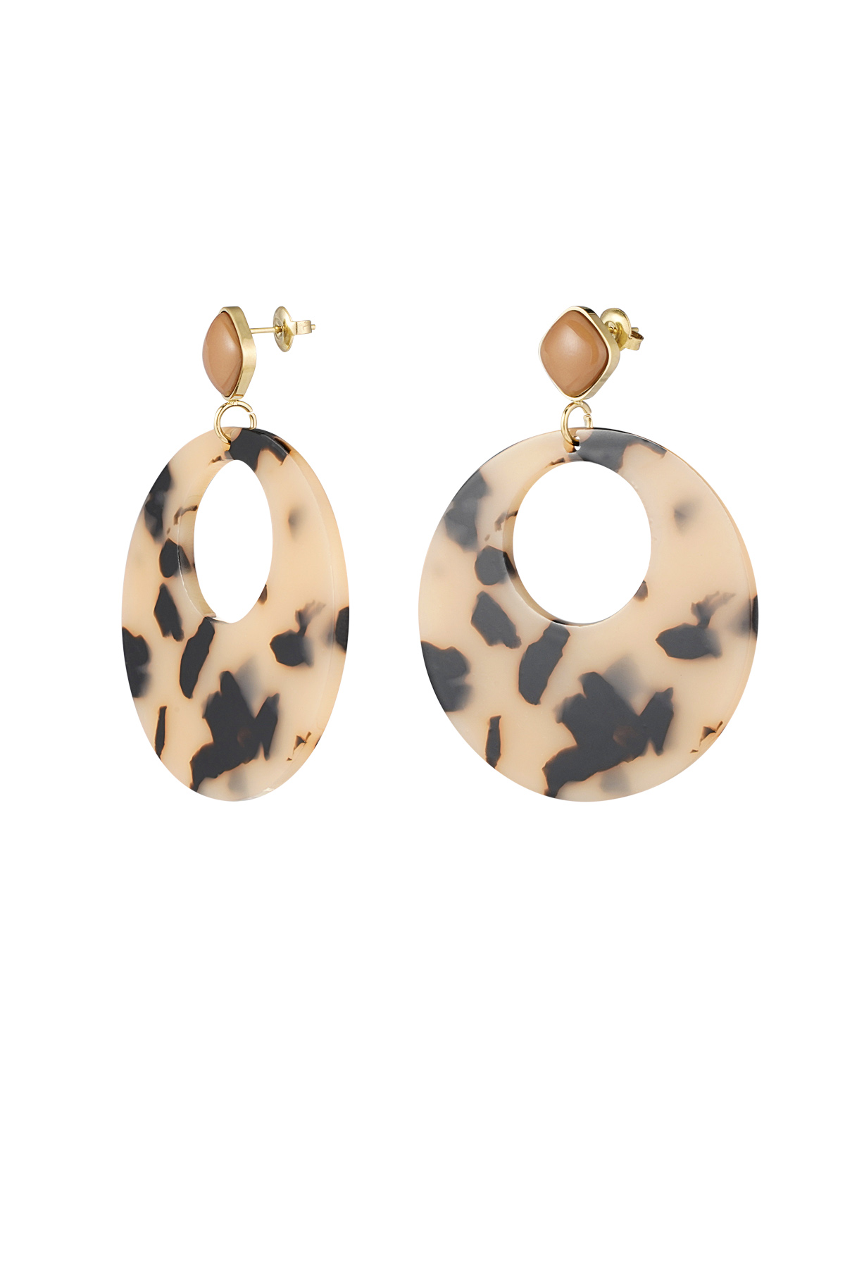 Round earrings with print - beige