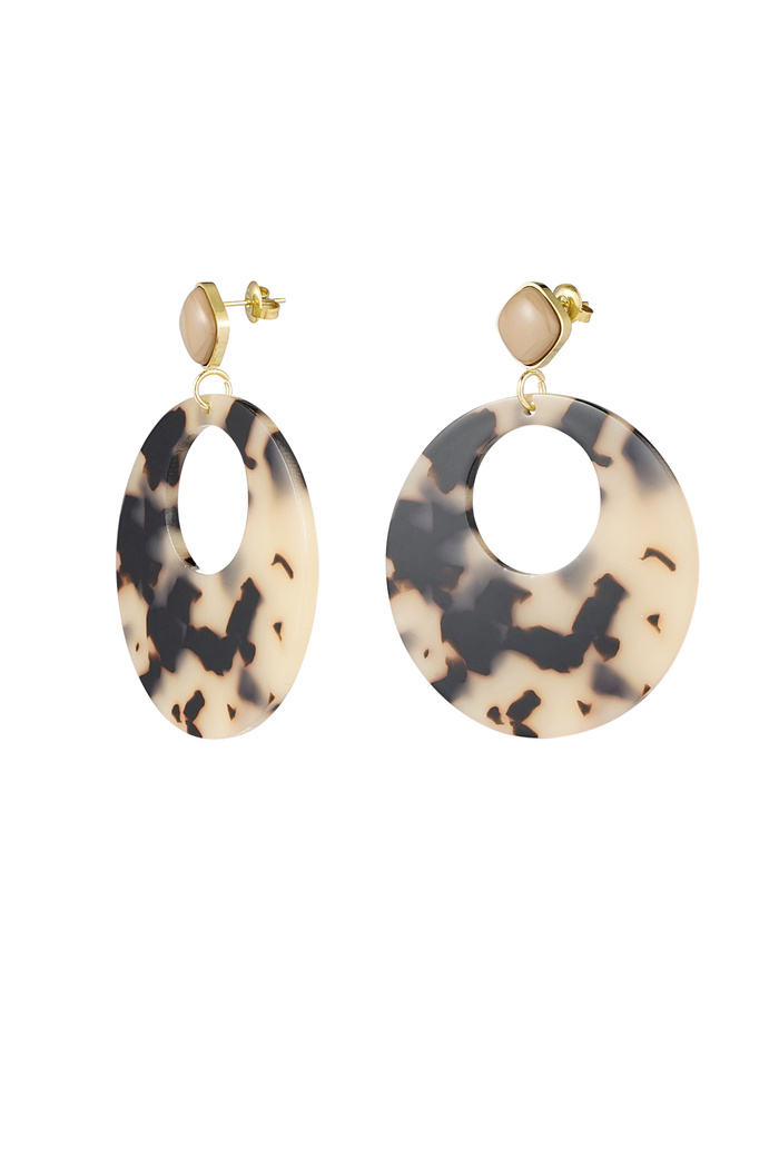 Round earrings with print - brown 