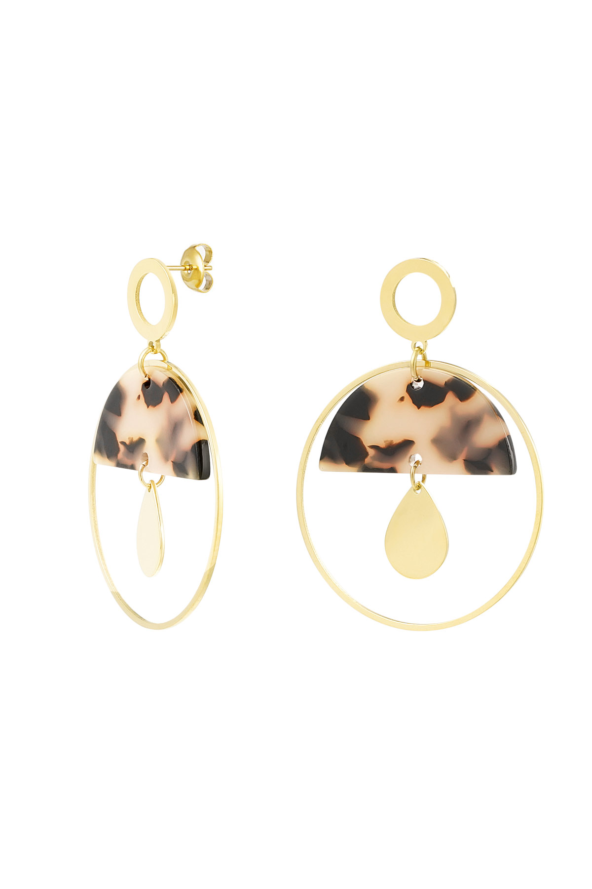 Earrings round with details - gold/camel h5 