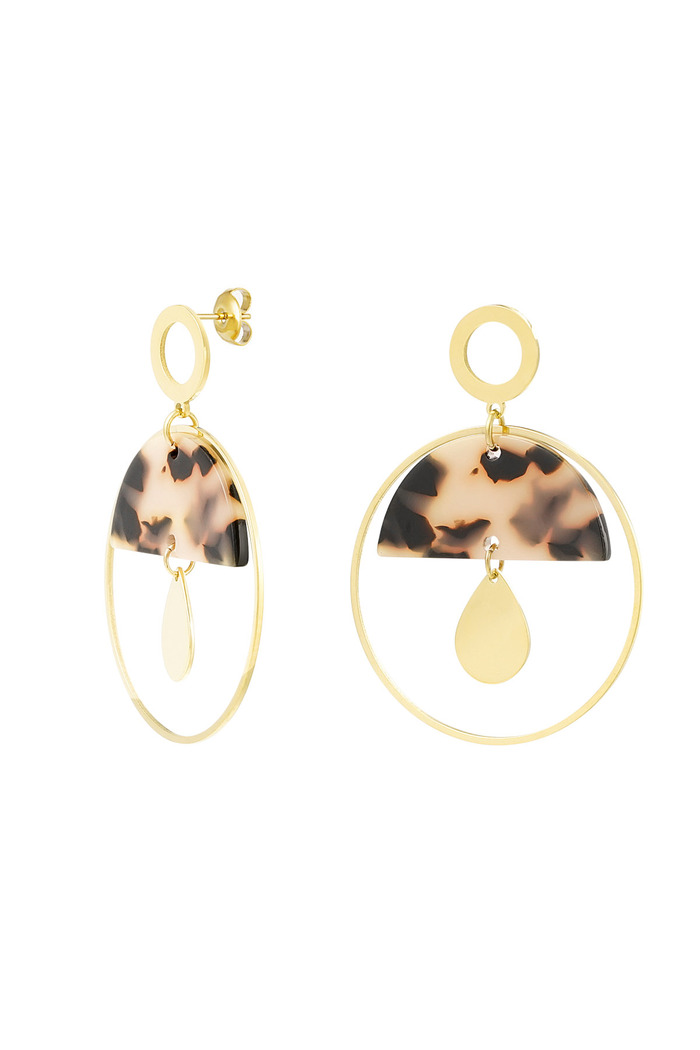 Earrings round with details - gold/camel 