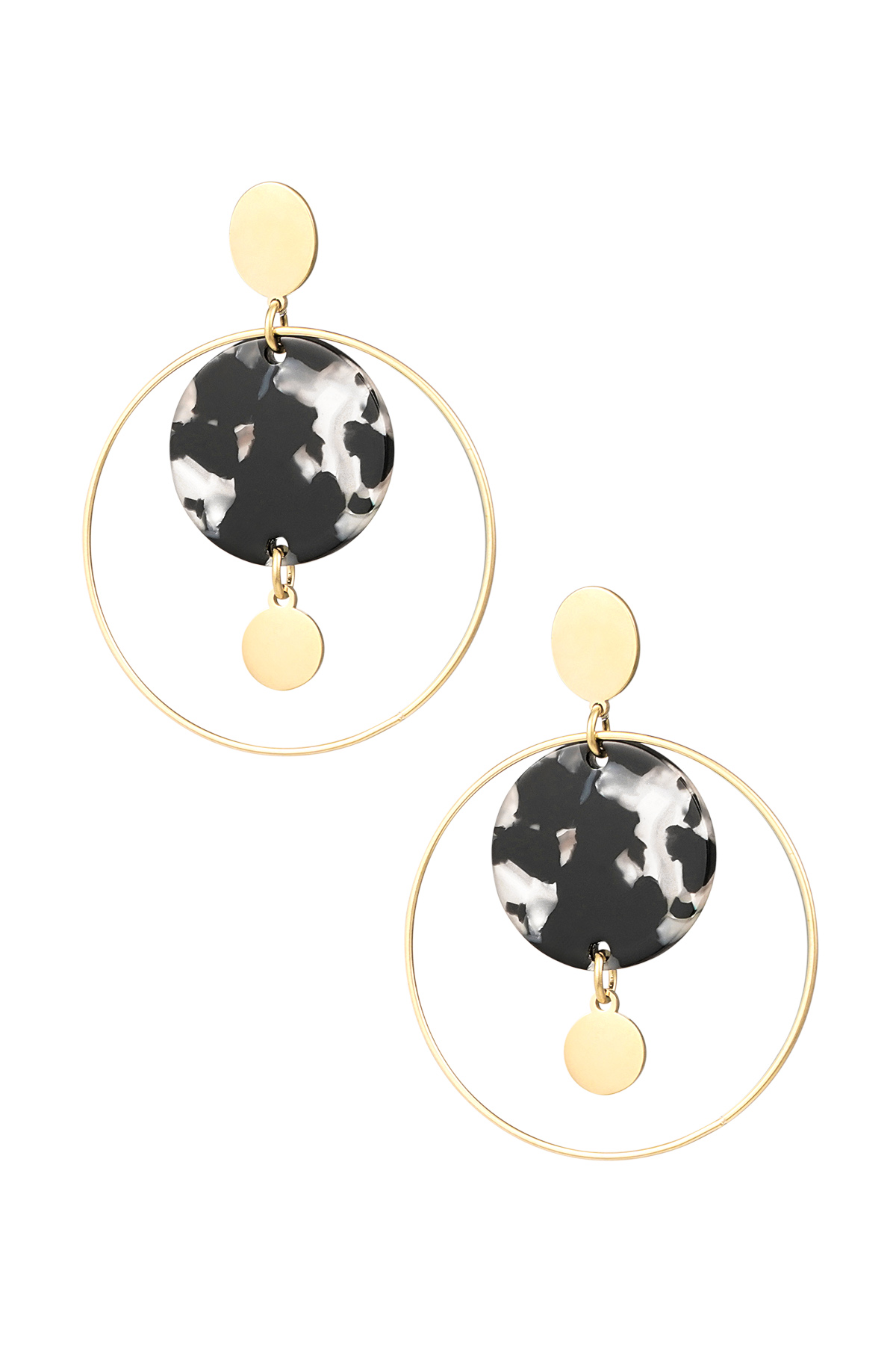 Circle earrings with print - black/Gold color 2