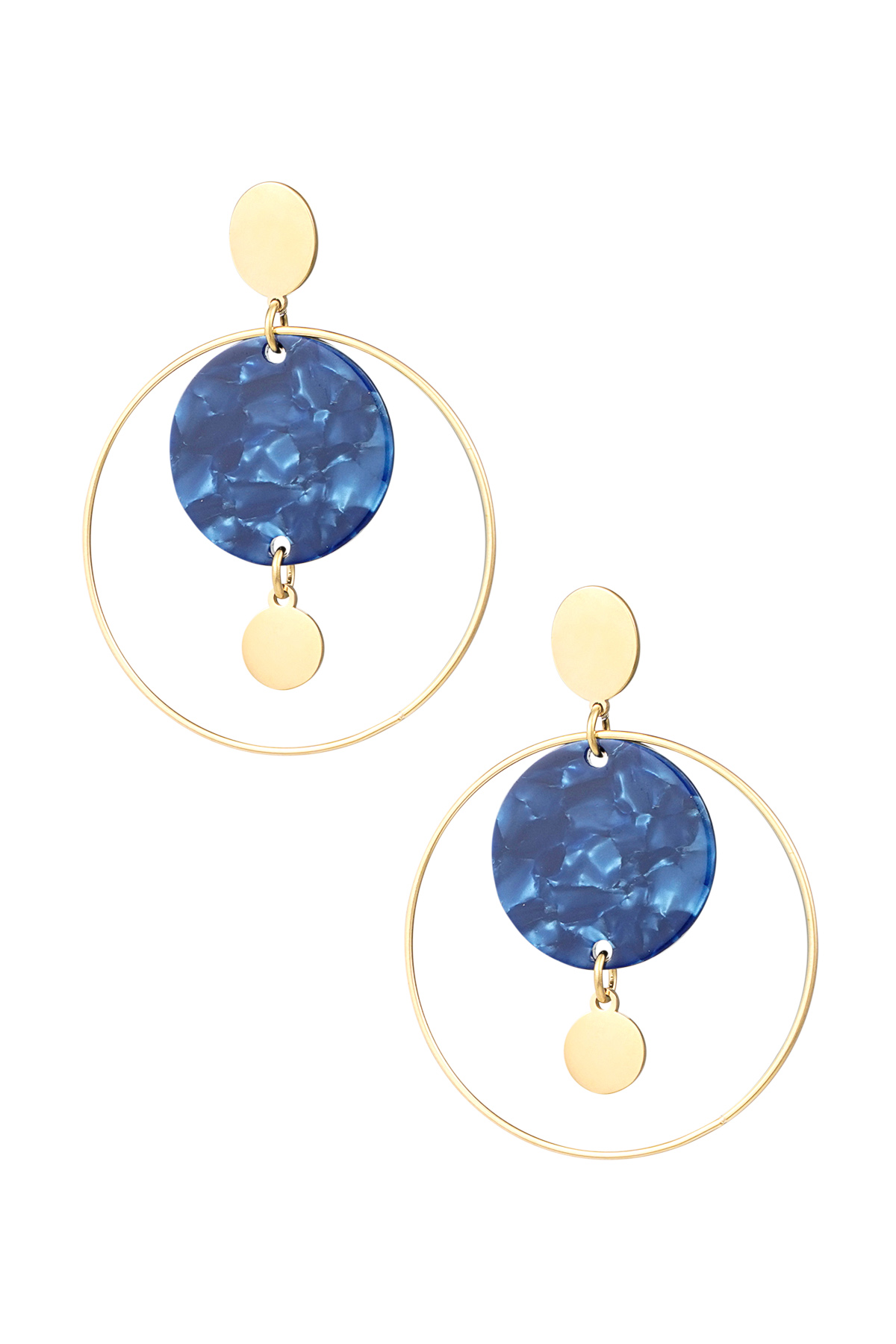 Circle earrings with print - gold/blue