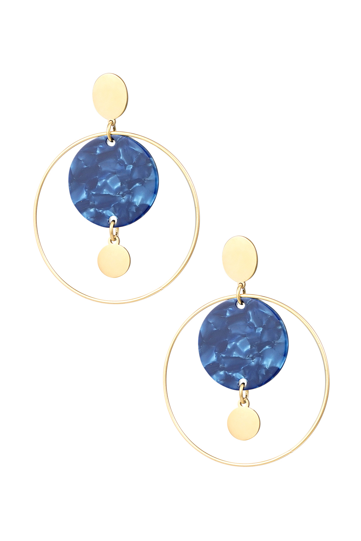 Circle earrings with print - Gold color/blue 2