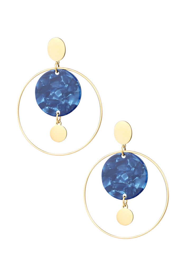 Circle earrings with print - gold/blue 