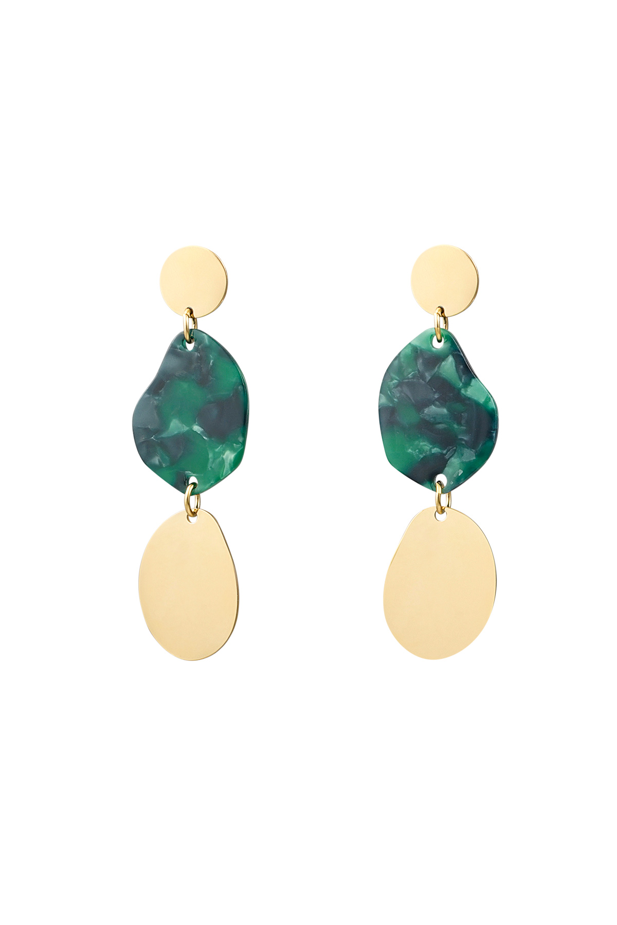 Earrings aesthetic coins - Gold color/green 2