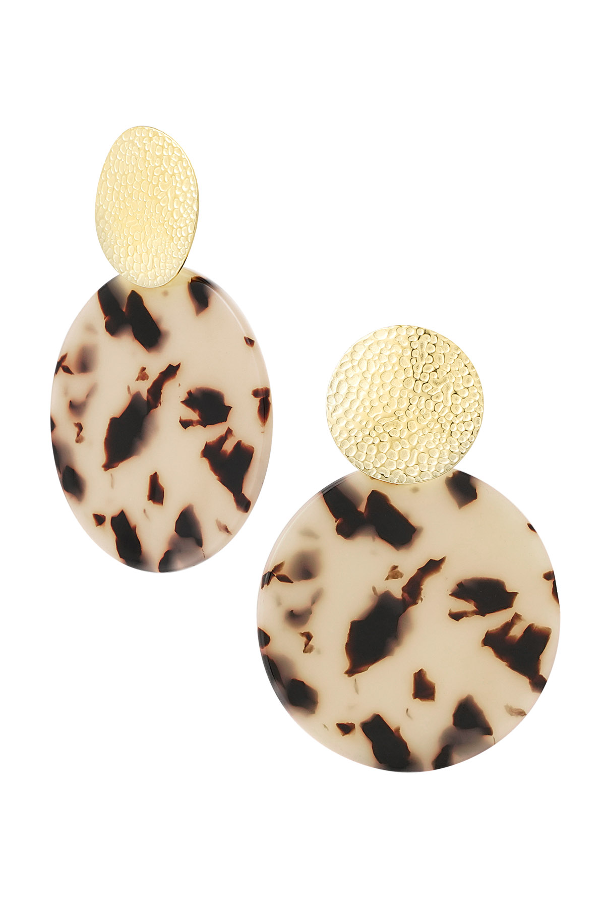 Statement earrings with print - Gold color/beige