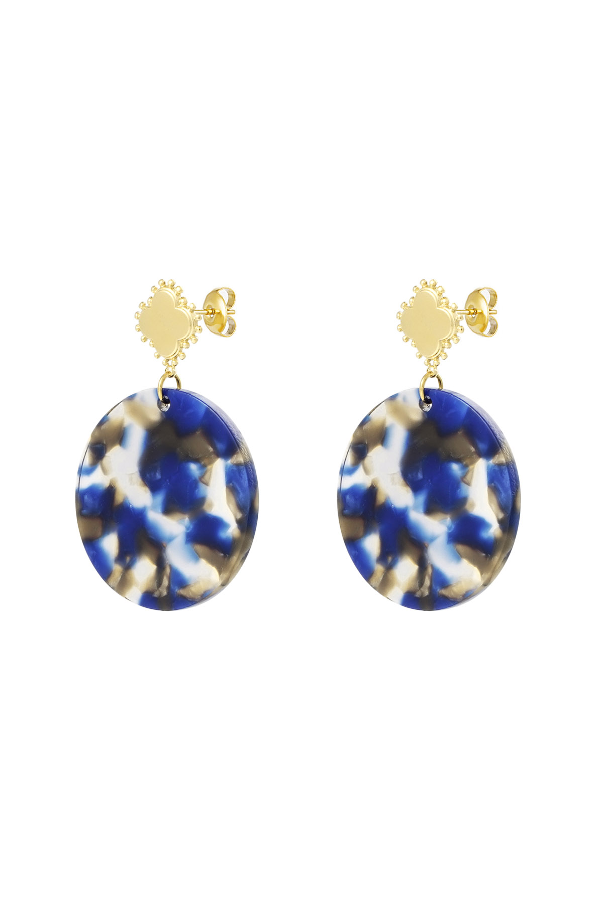 Ohrringe Kleeblatt mit Kreis - Gold/Blau 