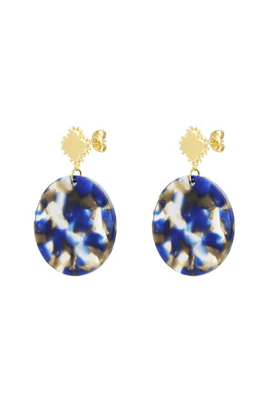 Earrings clover with circle - gold/blue h5 
