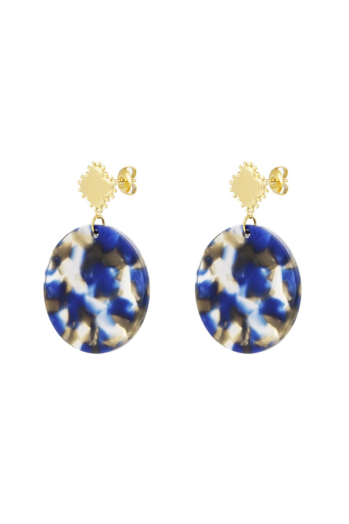 Earrings clover with circle - gold/blue 