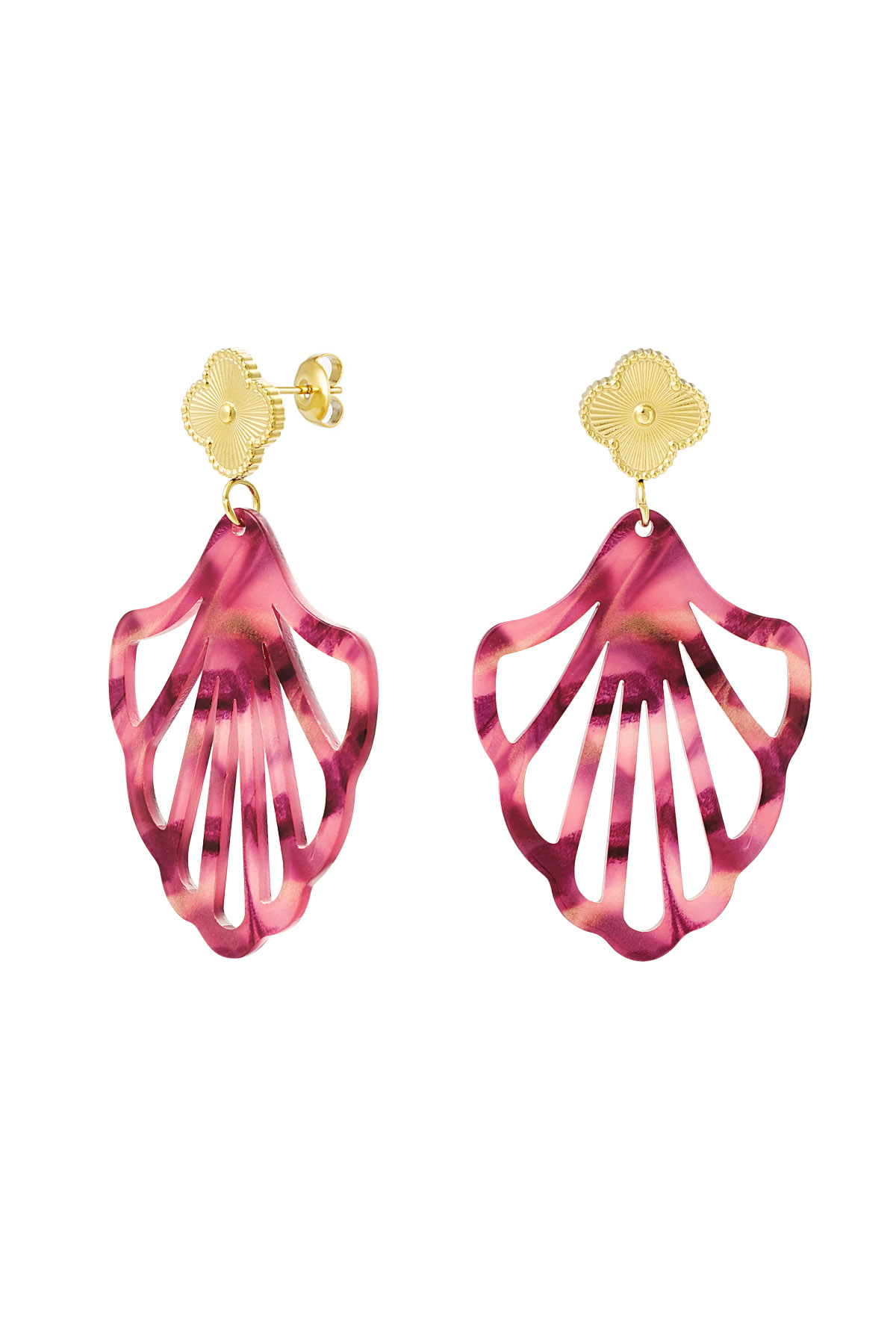 Boucles d'oreilles trèfle et coquillage avec imprimé - rose h5 