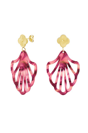 Earrings clover and shell with print - pink h5 