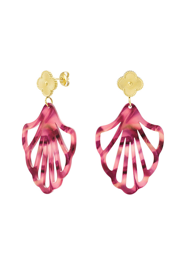 Earrings clover and shell with print - pink