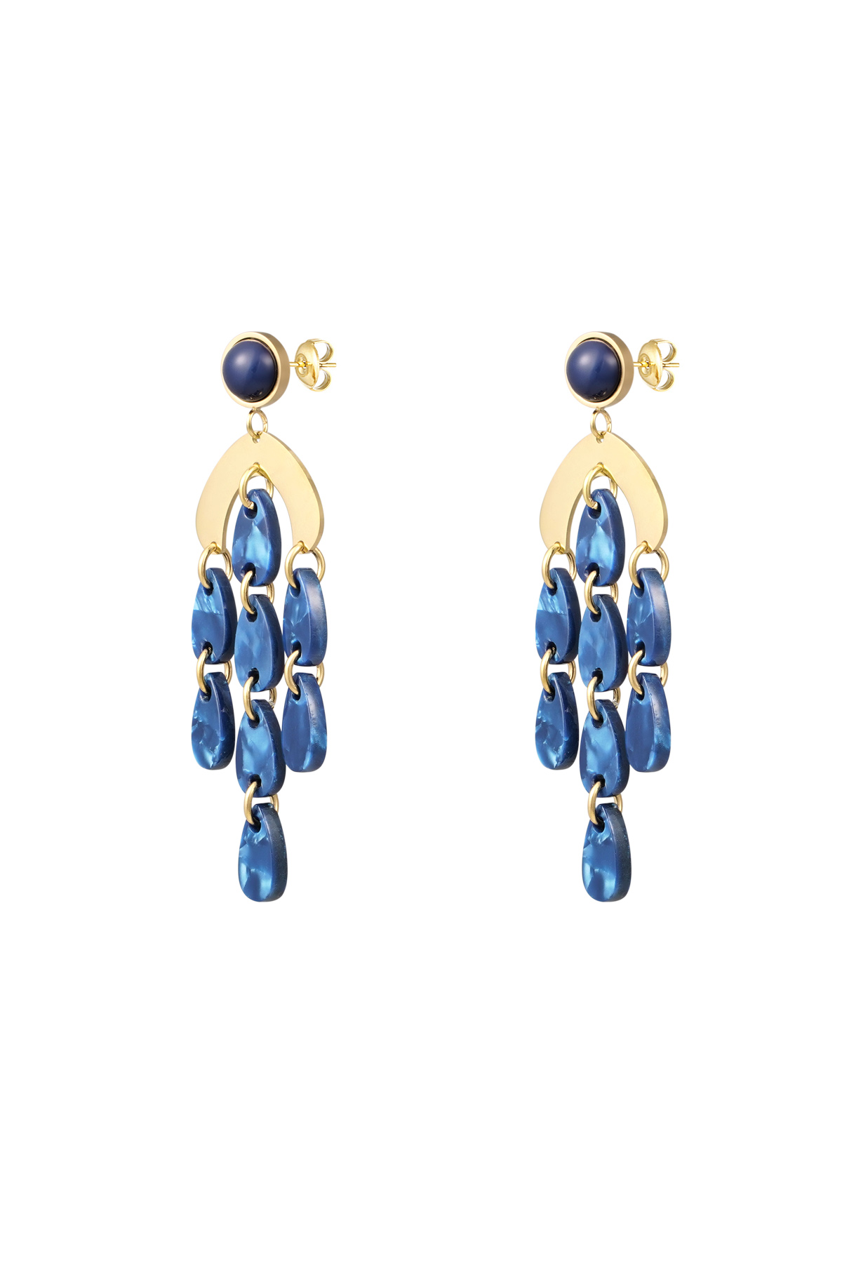 Earrings colored coins - Gold color/blue 2