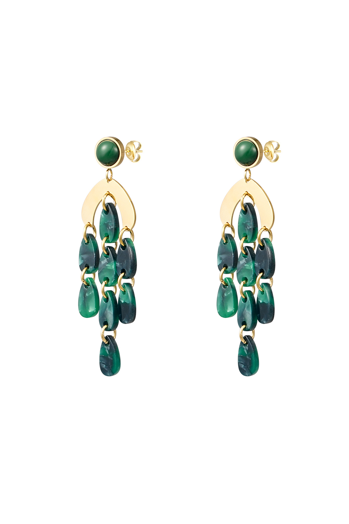 Earrings colored coins - Gold color/green