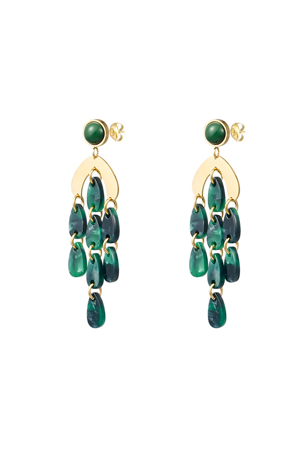 Earrings colored coins - gold/green