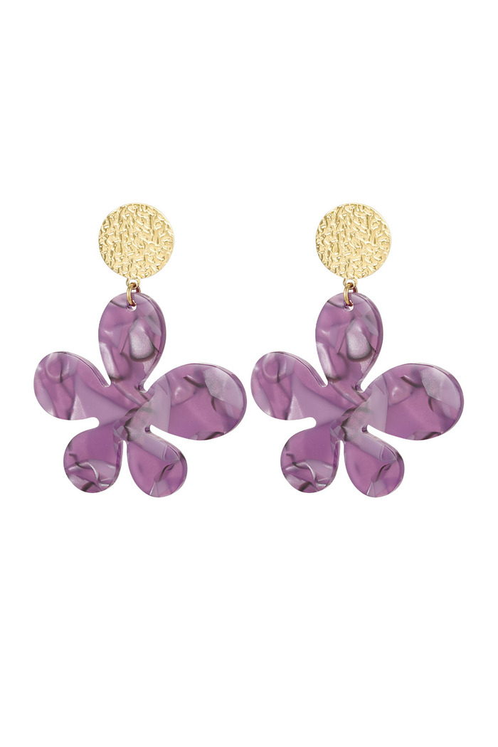 Boucles d'oreilles fleurs avec imprimé - doré/violet 
