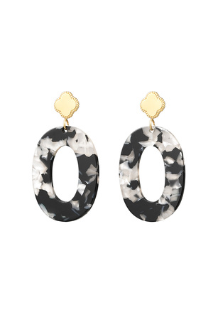 Earrings clover and oval with print - gold/black/white h5 
